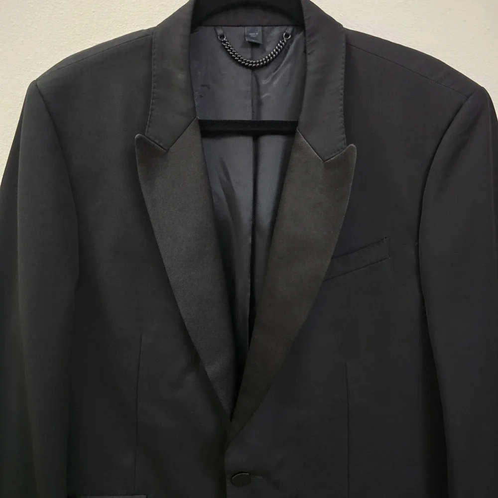 Burberry Prorsum Mens Black Virgin Wool Satin Peak Lapel Tuxedo Blazer Jacket 54